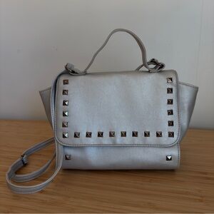 Bongo Silver Studded Cyber Y2K Handbag, Adjustable Strap, Top Handle, Metallic